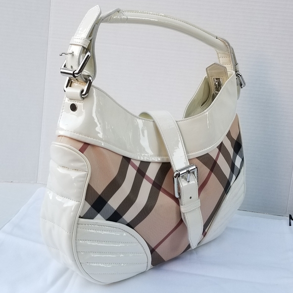 Burberry  Phoebe white /Beige Nova Check PVC and quited Patent Leather Hobo bag - Picture 3 of 16